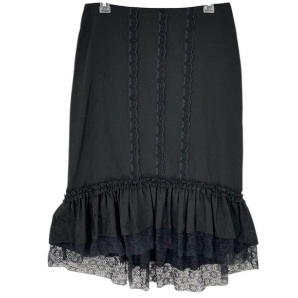Elegant Black Lace Trim Skirt H&M Goth Practical Magic Hi Lo‎ - Picture 1 of 12